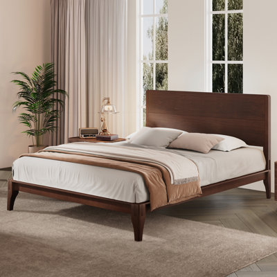Grand lit plateforme en bois de bambou Mid-Century