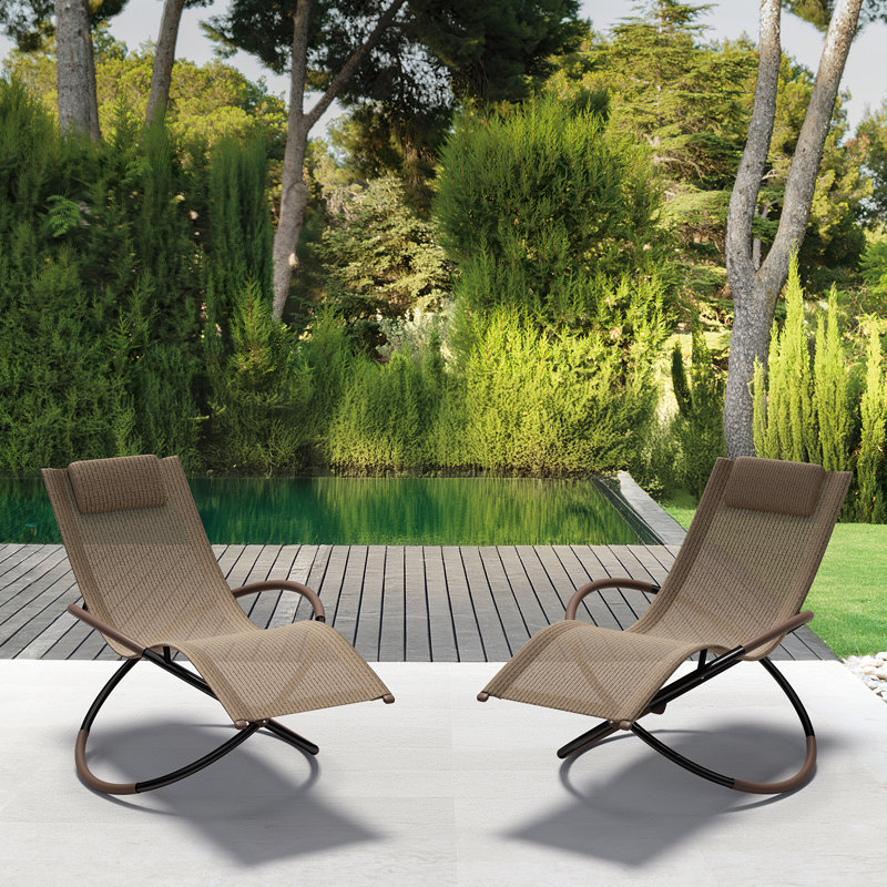 Chaise berçante d'extérieur pliable (ensemble de 2), Noir, noir, noir, noir