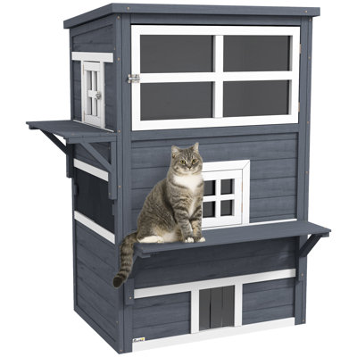 Ensemble de maison pour chat 3 étages avec abri pour chat et chat extérieur