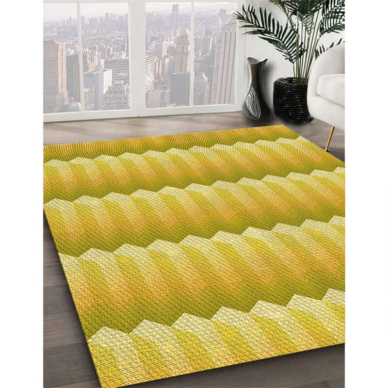 Tapis 100% à motifs lavables à la machine 2989 - Pat3248-YW, Carré 7 pi