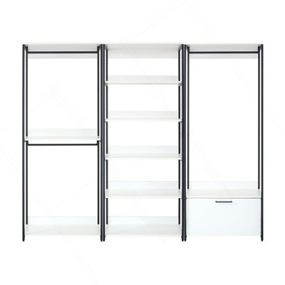 Système d'organisation sur pied en bois blanc avec cadre en métal Fiona