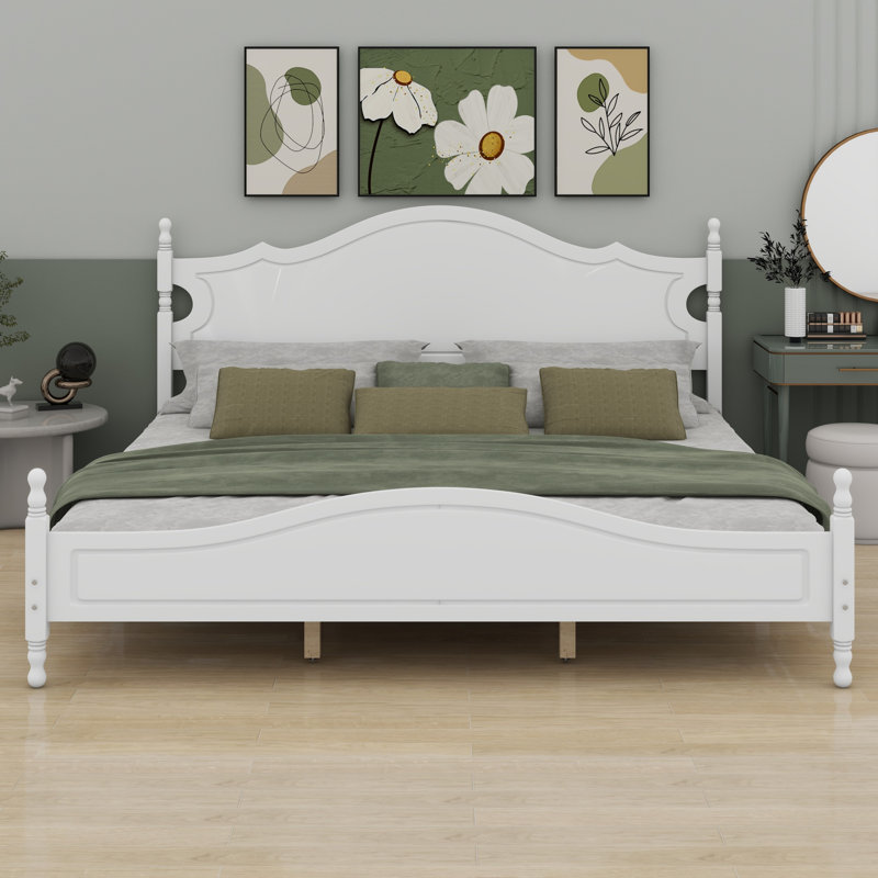 Lit plateforme en bois traditionnel traditionnel, support à lattes de bois, White