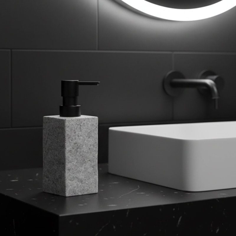 Stone Bath Square Hand Soap and Lotion Dispenser, Gris