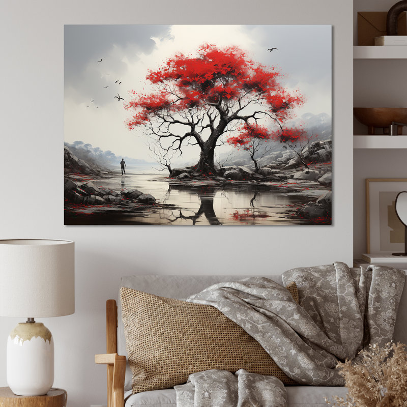 Paysage de baobab rouge I, H 30 po x l 40 po x P 1,5 po, Toile tendue
