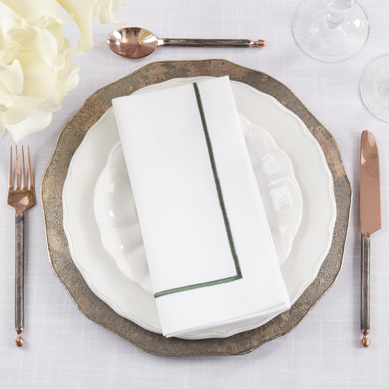 Odelle Embroidered Line Design Dinner 4 Piece Napkin Set, Jasper Green