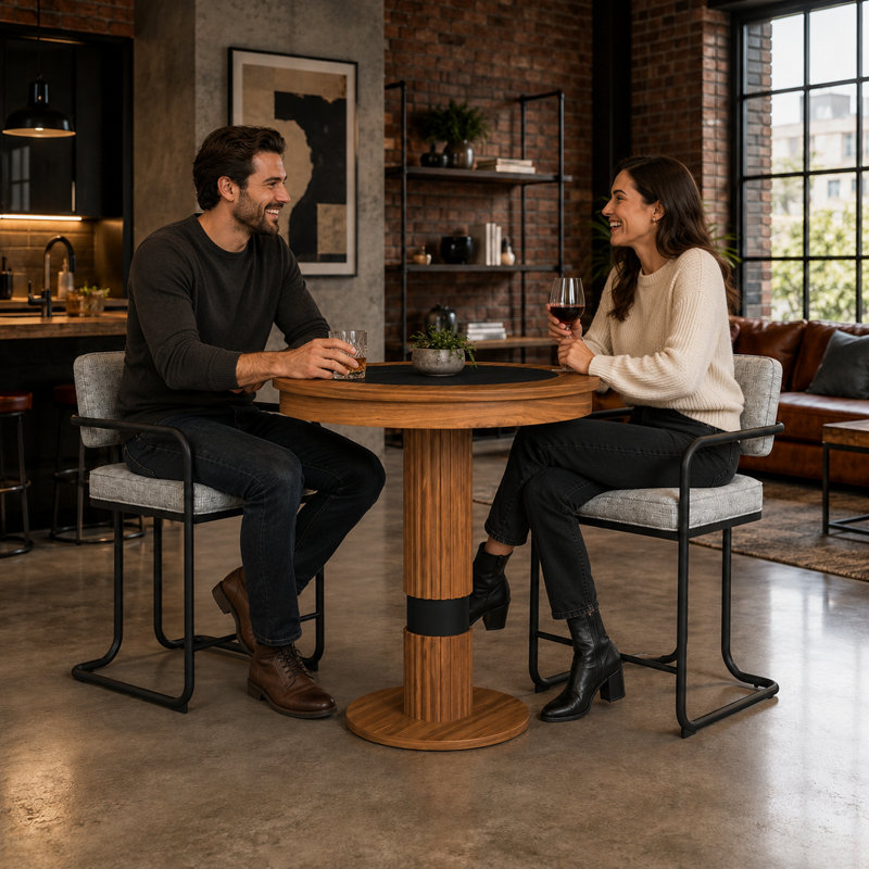 Prohibition Series 30" Pub Table - With Two Vintage - Armed Barstools By RAM Game Room, Brown/Gray/Black
