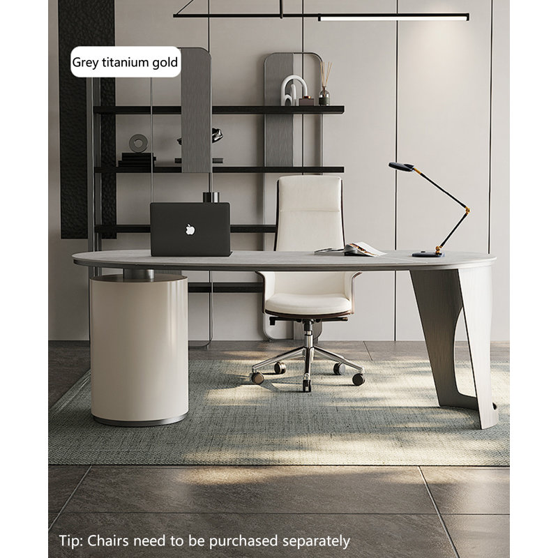 Modern Simple Light Luxury Advanced Multi-Functional Desk, White/Grey, 28.74" H x 55.12" W x 27.56" D