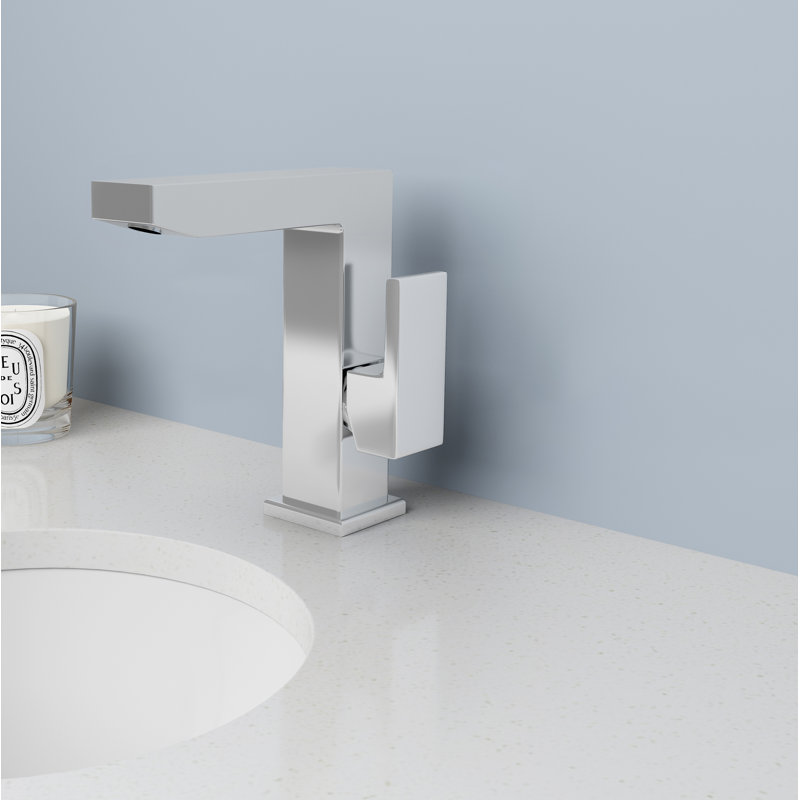 Polished Chrome Modern Single-Hole Bathroom Faucet with Drain Assembly