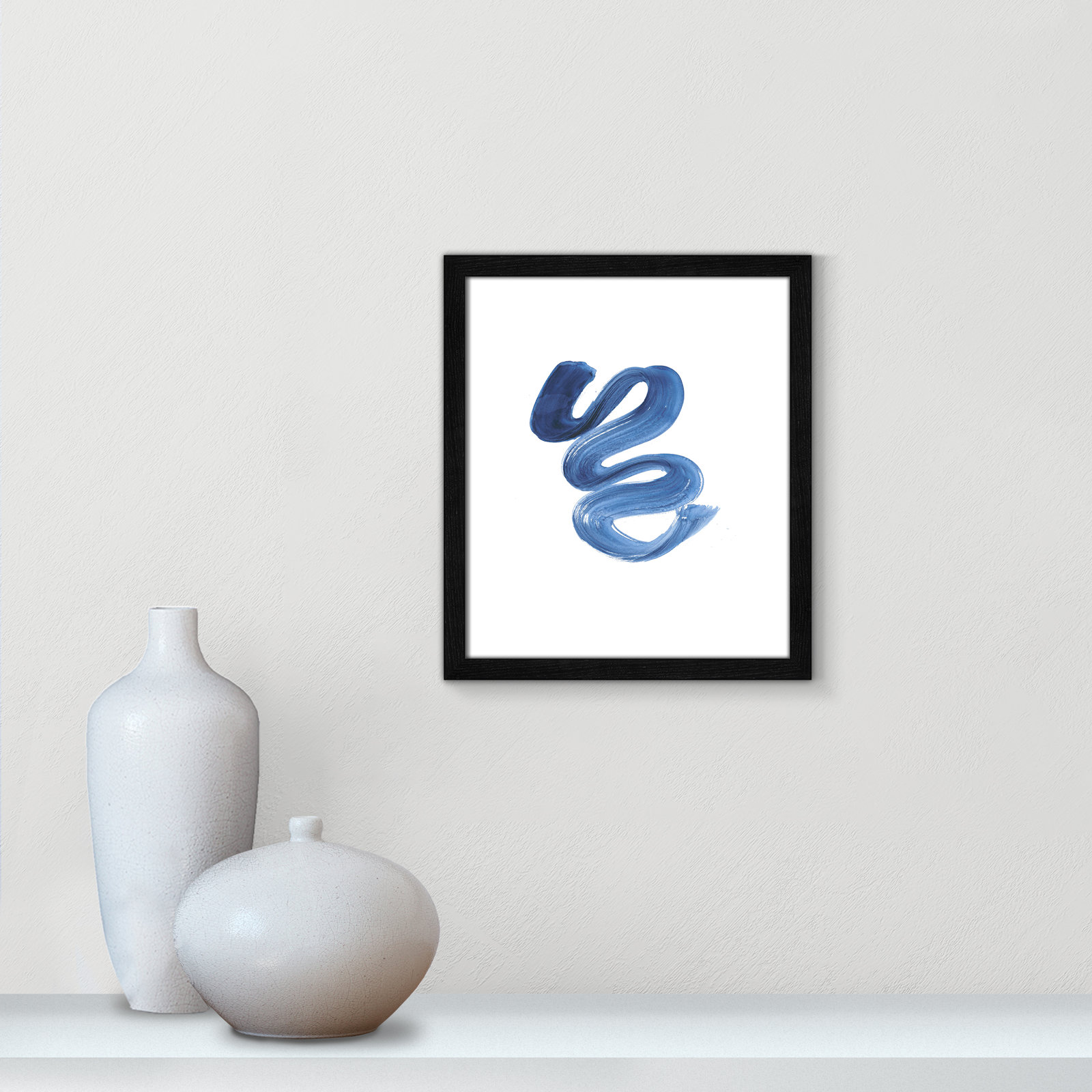 Slinky Indigo II by Filippo Ioco  - Painting Print, 15" H x 13" W x 0.75" D, Black Wood Framed Paper