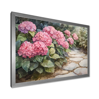 Hydrangeas In Monochrome Garden Path I - Hydrangea Framed Prints