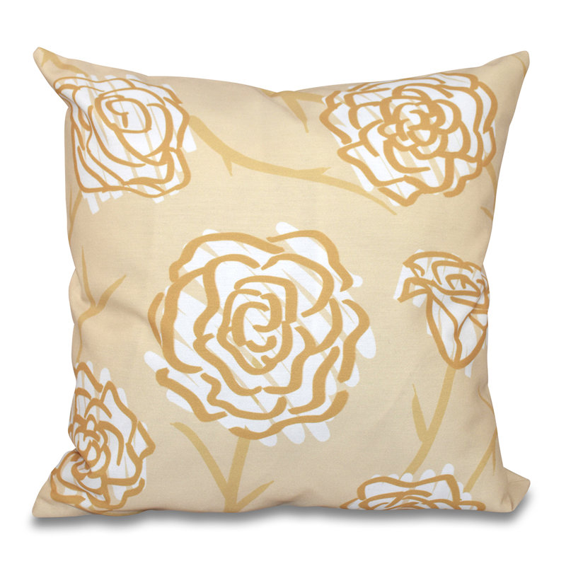 Botanical Blooms Floral Reversible Throw Pillow, 16" H x 16" W, Gold