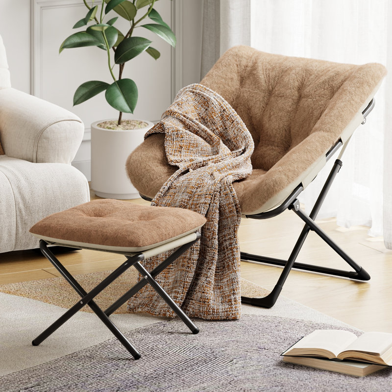 Upholstered Bean Bag Chair With Footstool, Brown