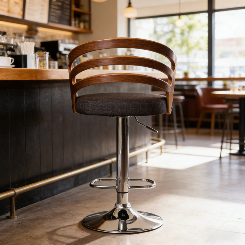 Tabouret de bar pivotant à dossier moderne en bois avec coussin