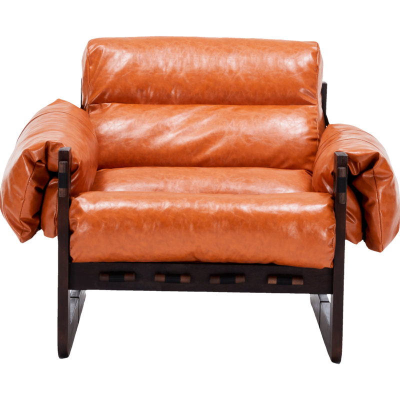 Chaise orange multifonctions avec surface hydrofuge, housse de coussin d'assise amovible, structure en bois d'hévéa, montage rapide. Design moderne et moderne en cuir ciré à l'huile.