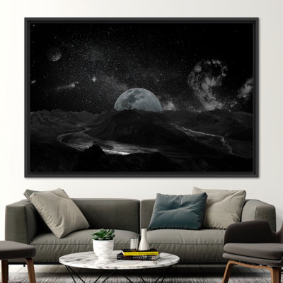 Starry Sky Landscape, Galaxy Art Canvas, Cosmos Art Canvas, Full Moon Poster, Sky Landscape Wall Decor, Moon Printed, View Artwork,