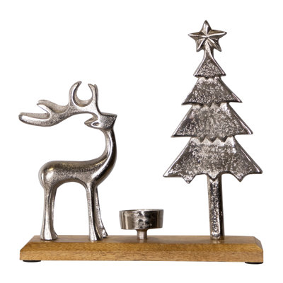 Reindeer And Tree Metal Christmas Tealight Holder - 10.5"