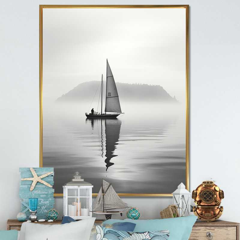 Voilier «Simplicity at Lake» sur toile, Cadre flottant doré, H 32 po x l 16 po x P 1 po