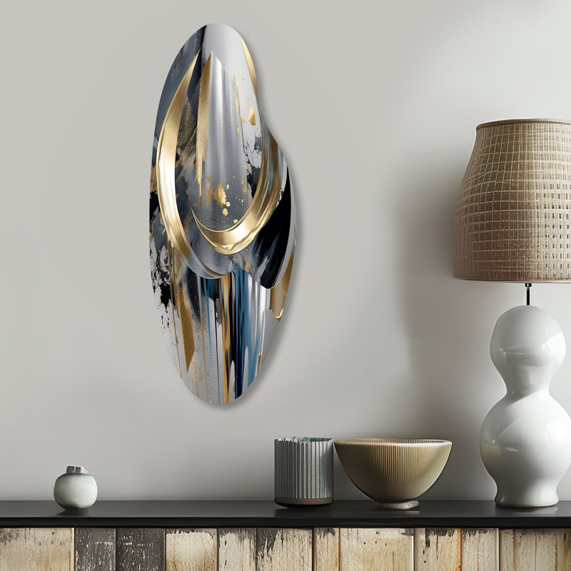 Abstrait formes et lignes I - art mural asymétrique en métal, H 30 po x l 11 po x P 1 po
