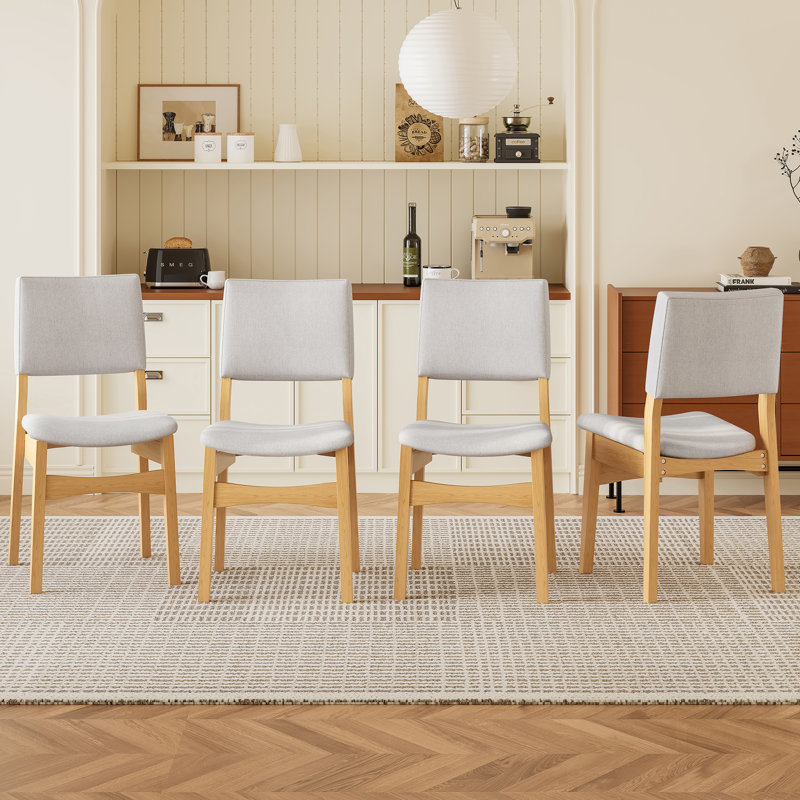 Chaises de salle à manger rembourrées empilables - Siège et dossier en tissu de lin, structure en bois massif, design rustique pour la salle à manger et le salon