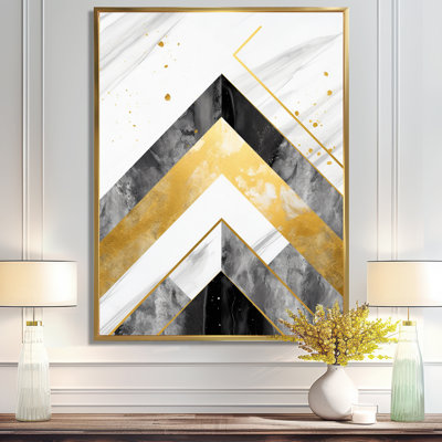 Chevron gris, blanc et blanc - art mural géométrique, salon