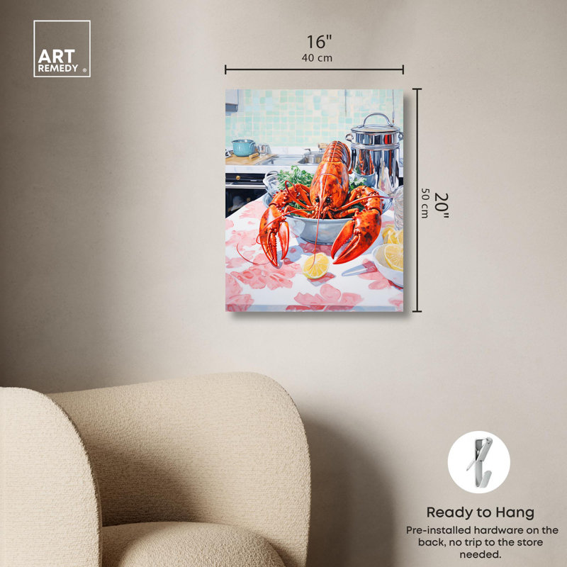 «Fine Lobster Canvas Summer» par Art Remedy, Toile tendue, H 20 po x l 16 po