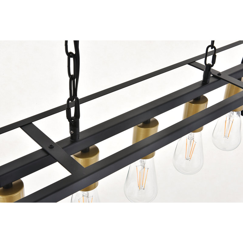 Luminaire suspendu linéaire à 5 lumières pour îlot de cuisine Barraza, Laiton, 5 lumières