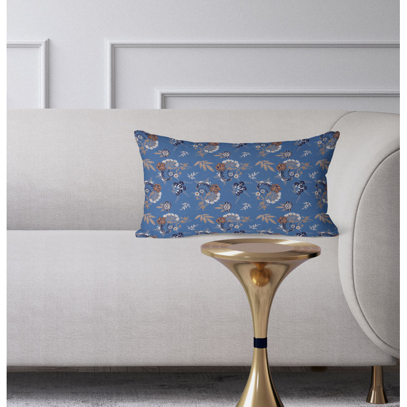 Rose Dreams  Rectangular Throw Pillow, Blue/Orange