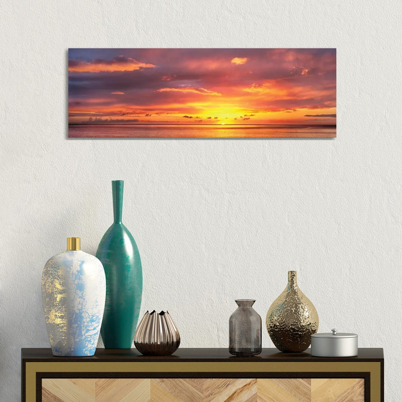 Sunset Over Caribbean Sea, West Coast, Dominica, Caribbean - Wrapped Canvas Panoramic Print