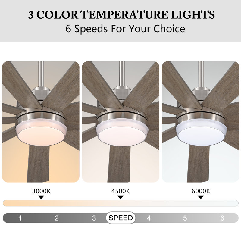 Babrak 65'' Ceiling Fan with LED Lights, Nickel with Wood Grain Blades