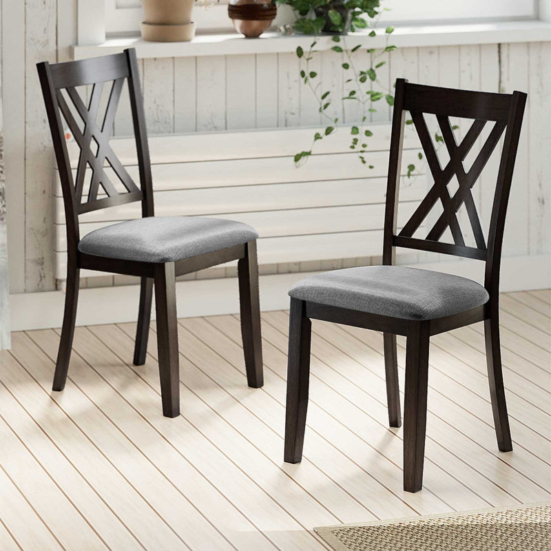 4 chaises de cuisine en tissu d'ameublement avec accoudoirs et structure en bois d'hévéa gris, 4, Gris foncé, Marron foncé