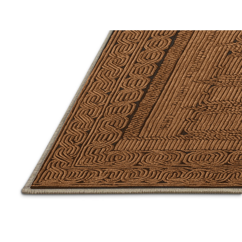 Tapis brun français lavable à la machine, Rond 5 pi