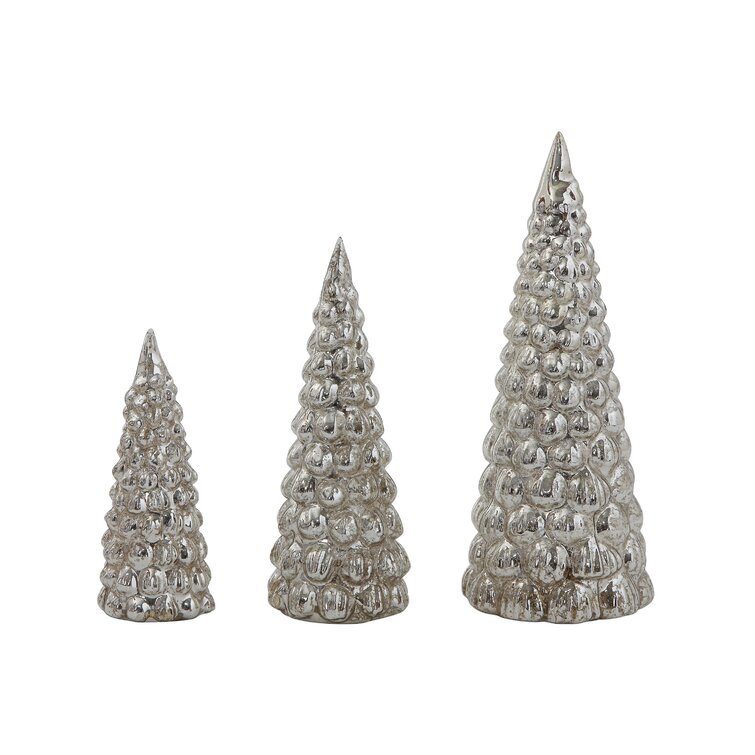 3 Piece Embossed Mercury Glass Tree Set