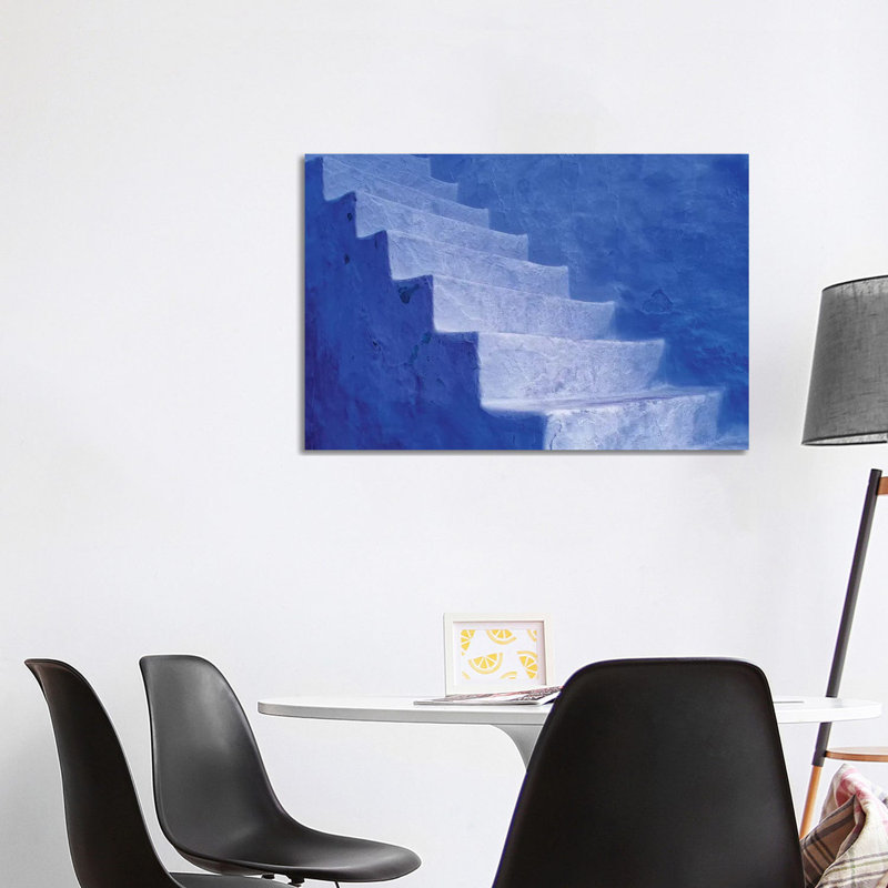 North Africa, Morocco, Chefchaouen. Blue stairs and wall. 1 Piece Wrapped Canvas Wall Art
