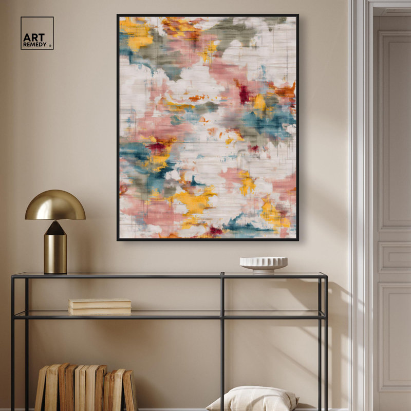 Décoration murale abstraite sur toile colorée «I» par Art Remedy, cadre noir, 30 x 36, H 37 po x l 31 po, Cadre noir