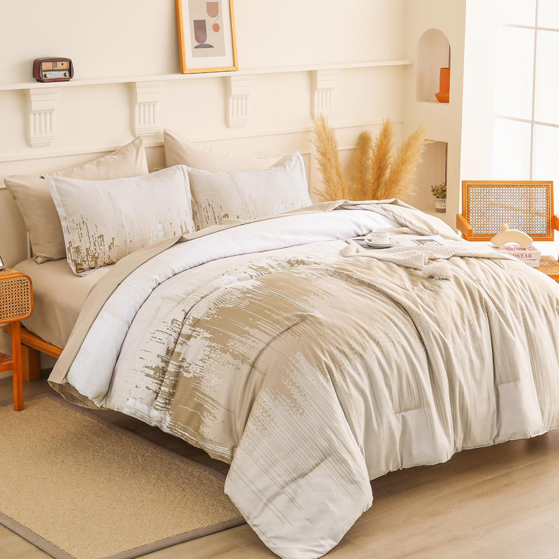 Ensemble d'édredon 7 pièces, ensemble de literie en microfibre dégradé coloré, Orange brûlé