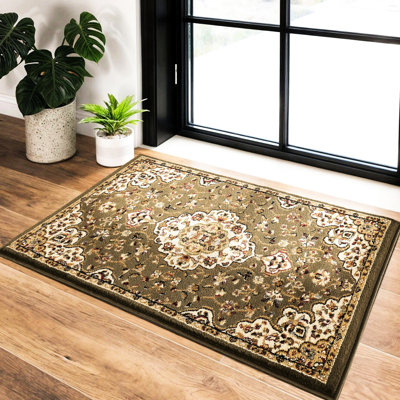 Tapis de 61 cm de large et 91 cm de profondeur, motif médaillon, en polypropylène, poids : 1,1 kg, style classique et intemporel.
