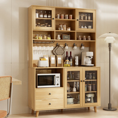  72.5"H Kitchen Pantry With Glass Door And Microwave Shelf