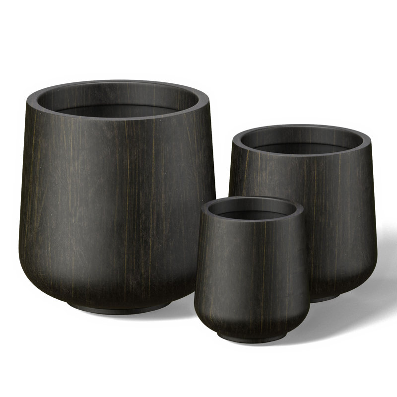 Brennus 3-Piece Cement Pot Planter Set, Bronzed Black