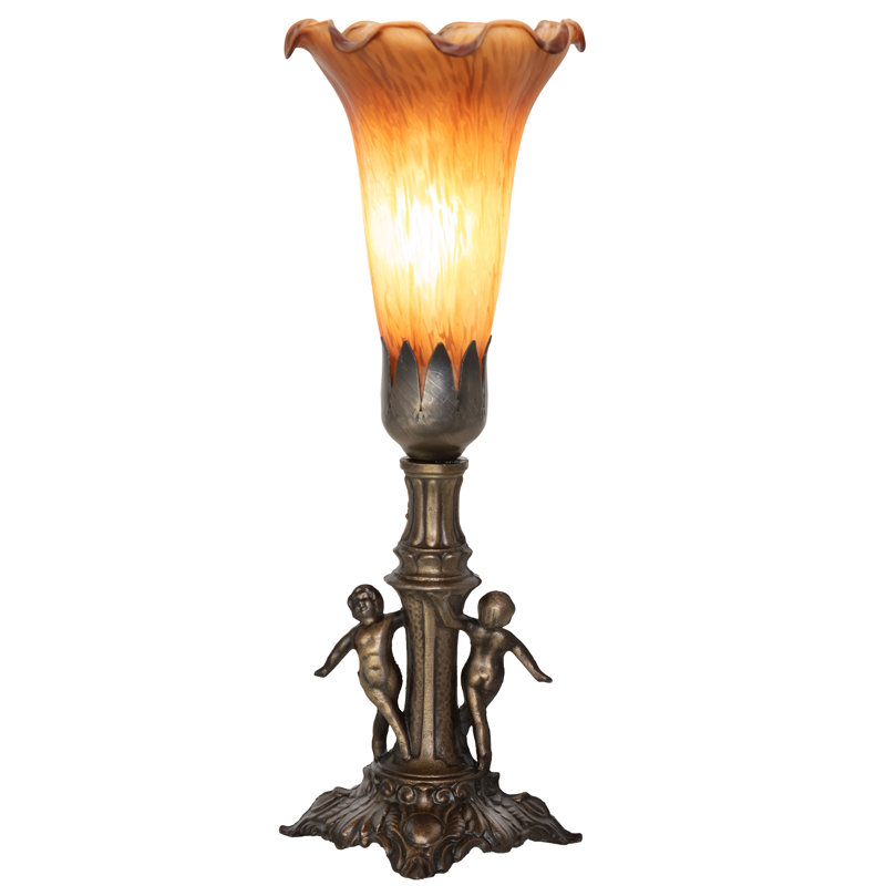 11" High Blue Tiffany Pond Lily Maidens Mini Lamp, Amber