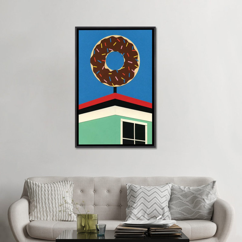 LA Donut Corner - reproduction d'art murale - toile encadrée, Noir patiné, Toile à cadre flottant sans passe-partout