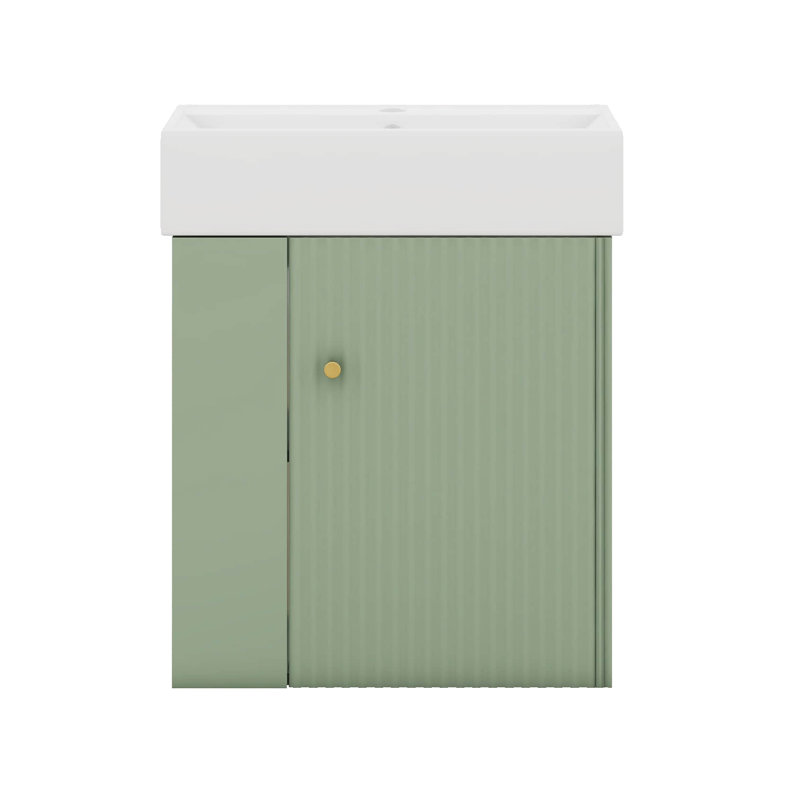 Meuble-lavabo flottant de 21,6 po avec porte à fermeture douce, meuble-lavabo mural avec lavabo en céramique, rangement à gauche