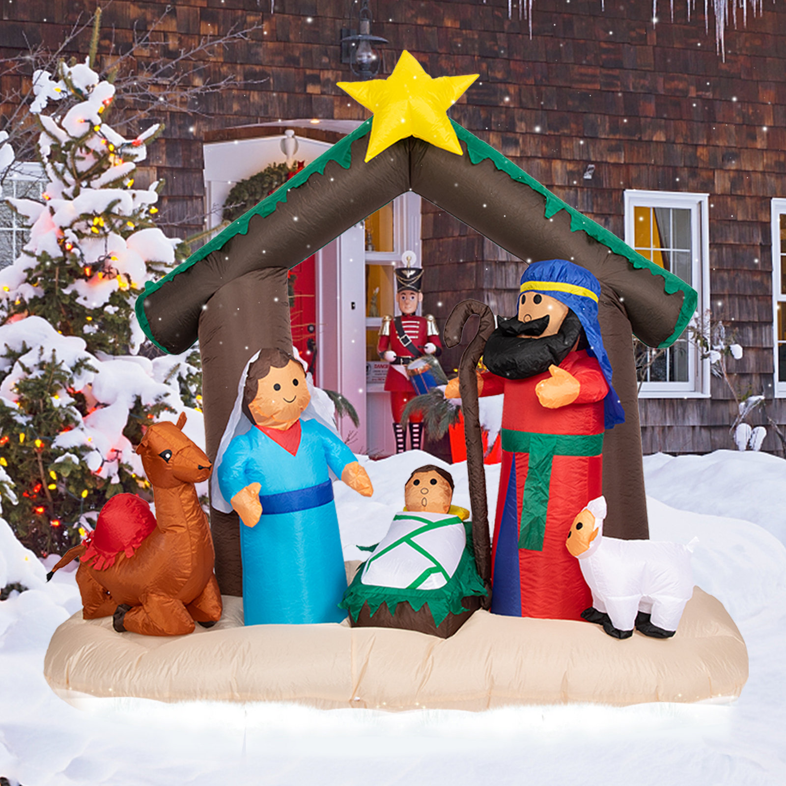 The Holiday Aisle® 6 Ft Tall Christmas Inflatable Nativity Scene Manger