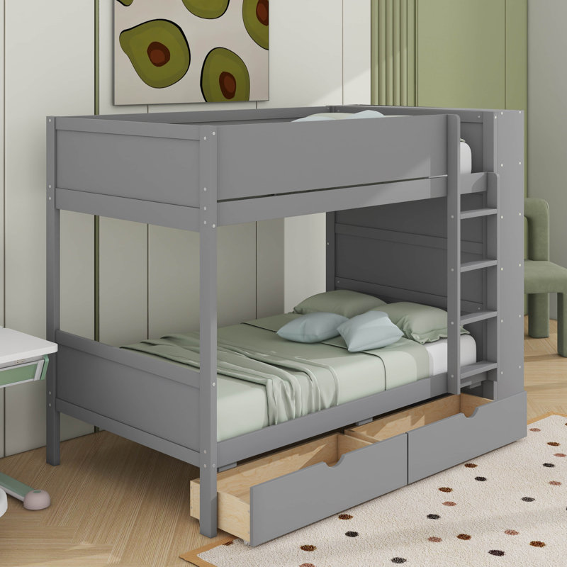 Lit superposé avec tiroirs et armoire, Simple sur simple, Gris