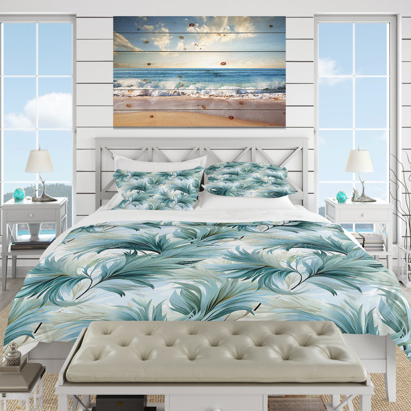 Oceanic Dreamscape Blue Tropical Floral Twin Duvet Cover Set