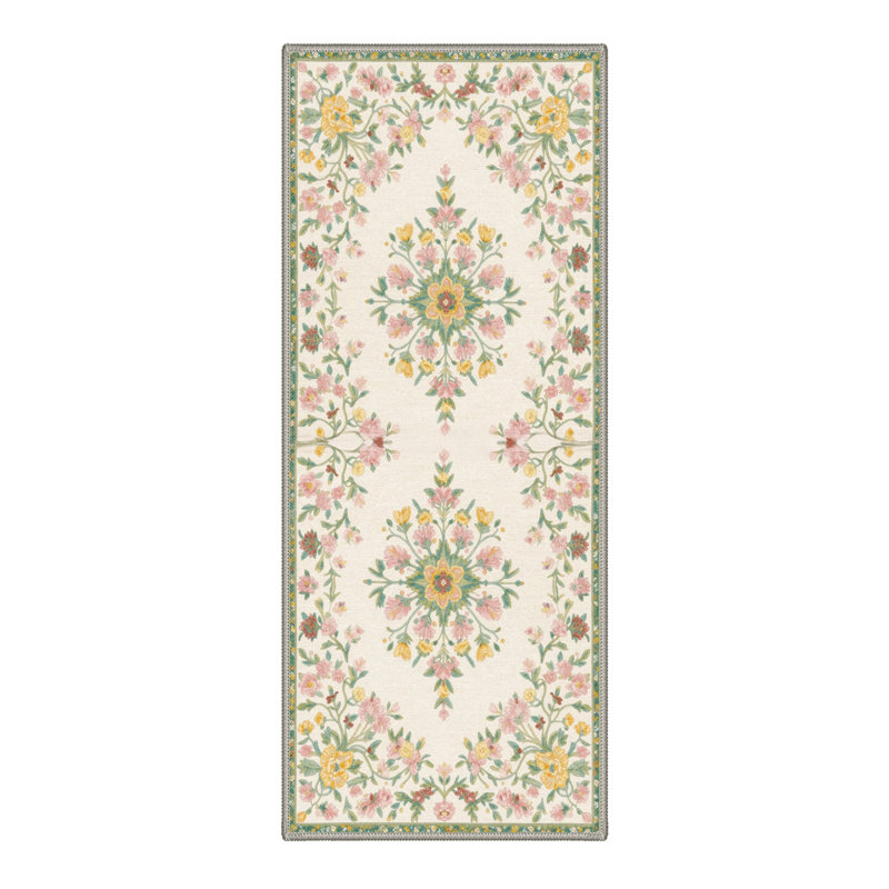 Abadou Verdant Floral Vines Machine Washable Blush Sage Indoor Area Rug With Non-Slip Backing, Runner 2'3" x 6'