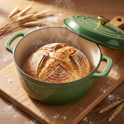 Cocotte en fonte émaillée ronde de 5 pintes avec couvercle autoportant et gants en silicone