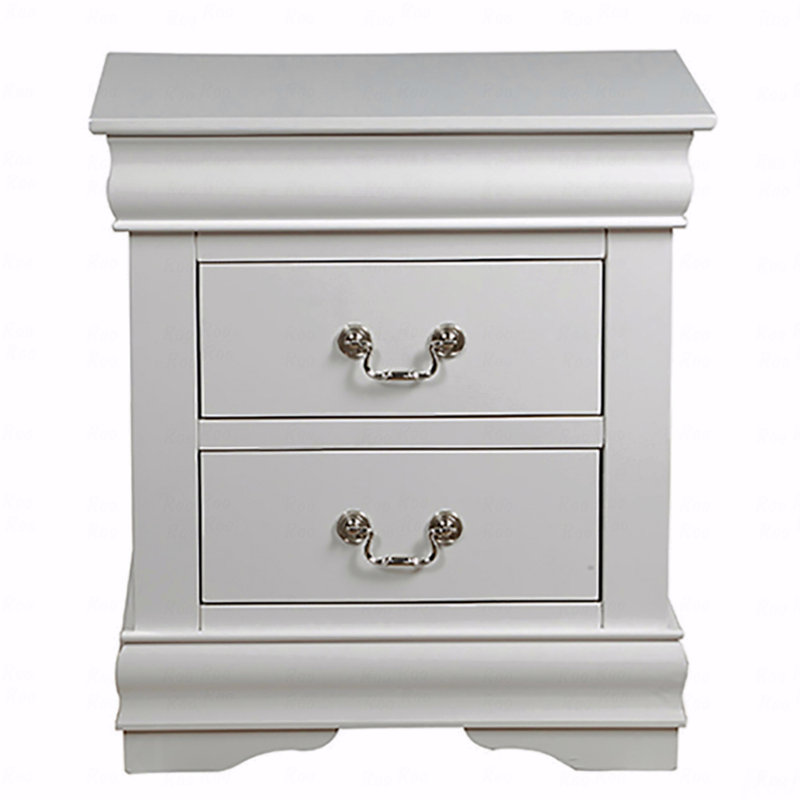 Table de chevet en pin massif avec 2 tiroirs, Blanc