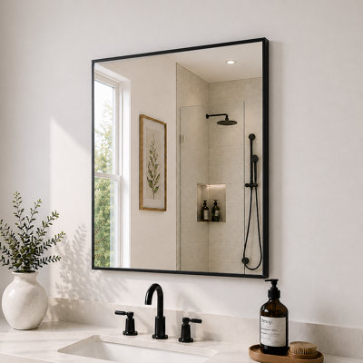 Cosy 24 in. W x 30 in. H Rectangular Framed Wall Bathroom Vanity Mirror in Matte Black