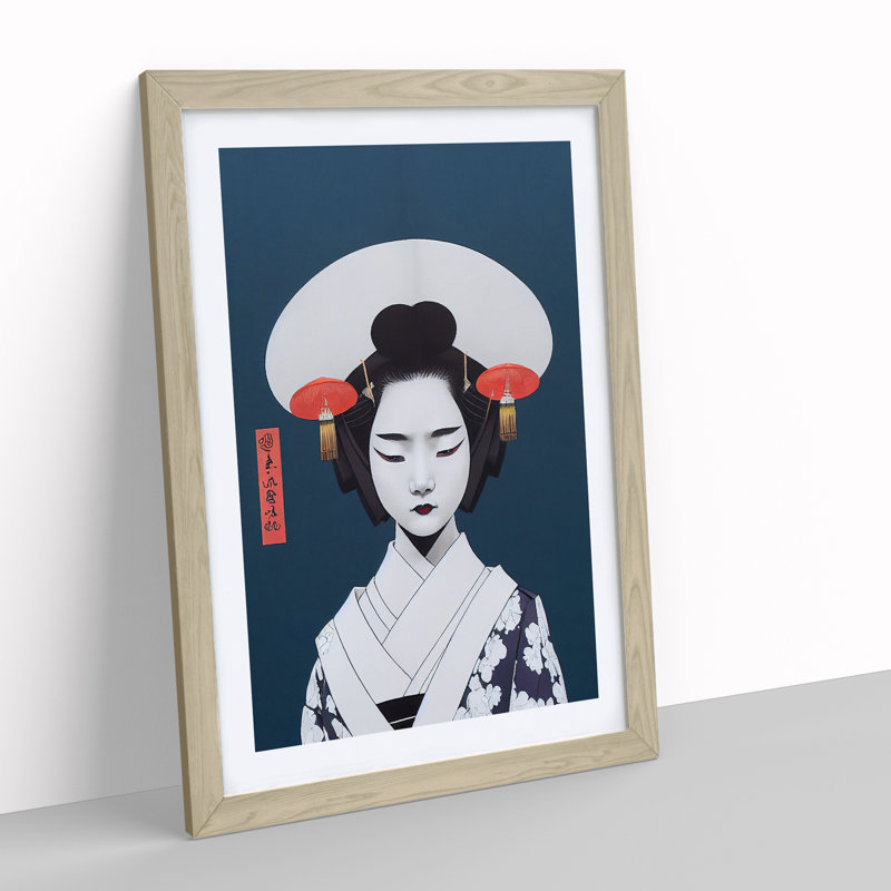 Brilliant Geisha - Print, White, Oak Framed, 48cm H x 36cm W