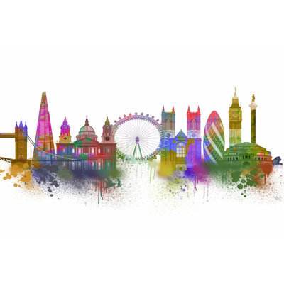 London Skyline Rainbow Bright by Fab Funky - Wrapped Canvas Print